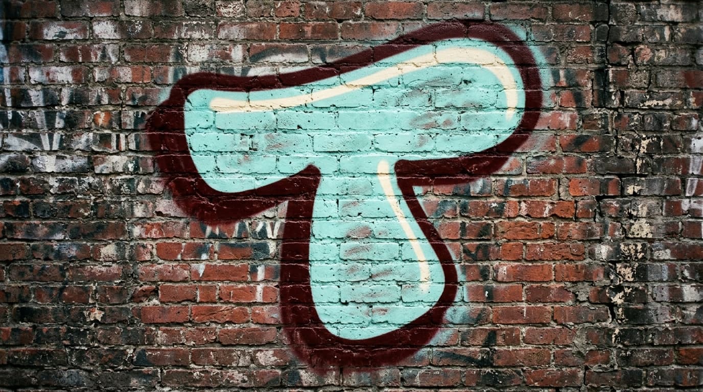 Photorealistic Throw-up graffiti letter T on a real street wall