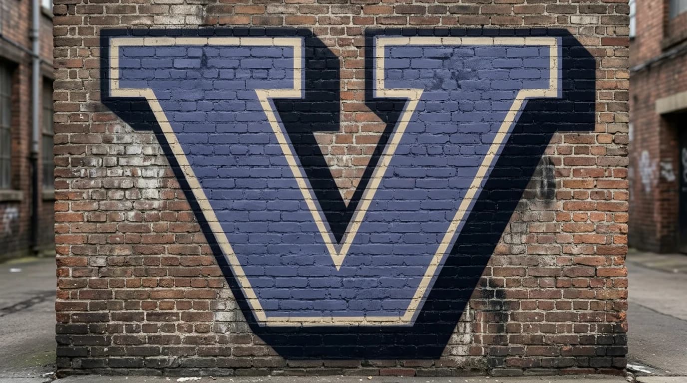 Photorealistic Blockbuster graffiti letter V on a real street wall