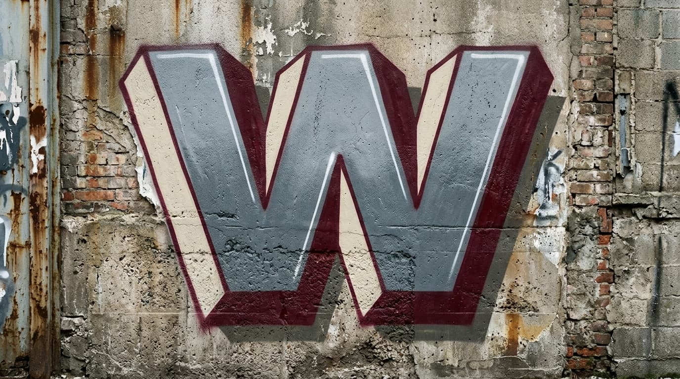 Photorealistic 3D graffiti letter W on a real street wall