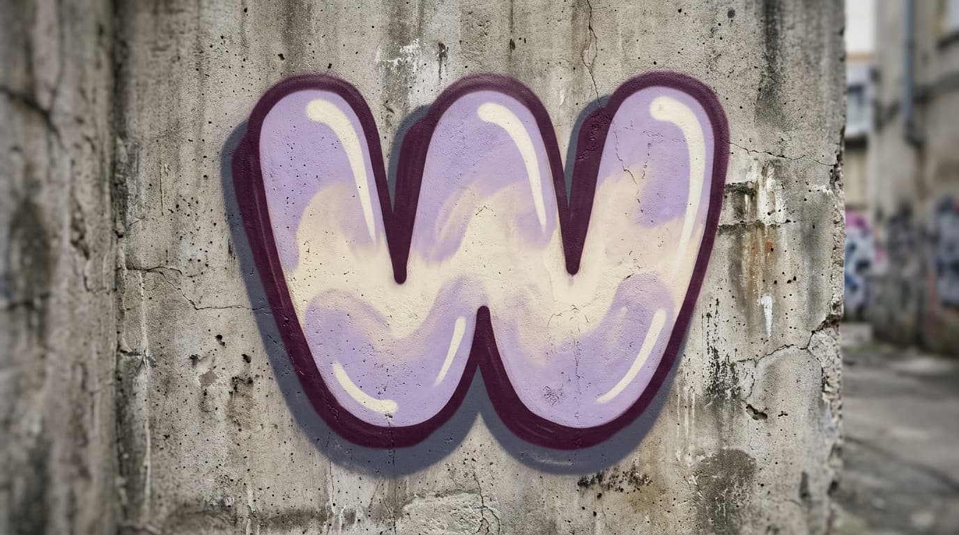 Photorealistic Bubble graffiti letter W on a real street wall
