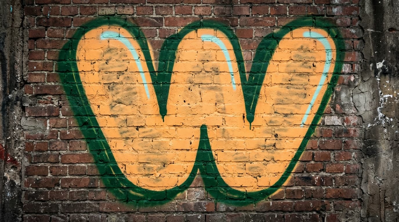 Photorealistic Throw-up graffiti letter W on a real street wall
