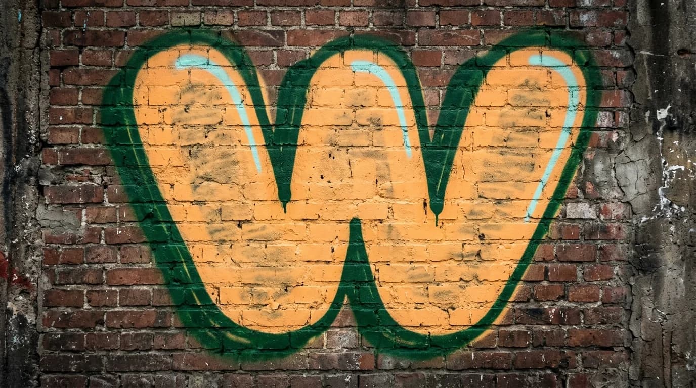 Photorealistic Throw-up graffiti letter W on a real street wall