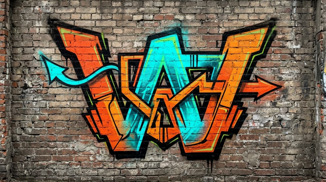 Photorealistic Wildstyle graffiti letter W on a real street wall