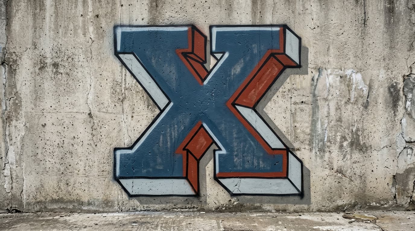 Photorealistic 3D graffiti letter X on a real street wall
