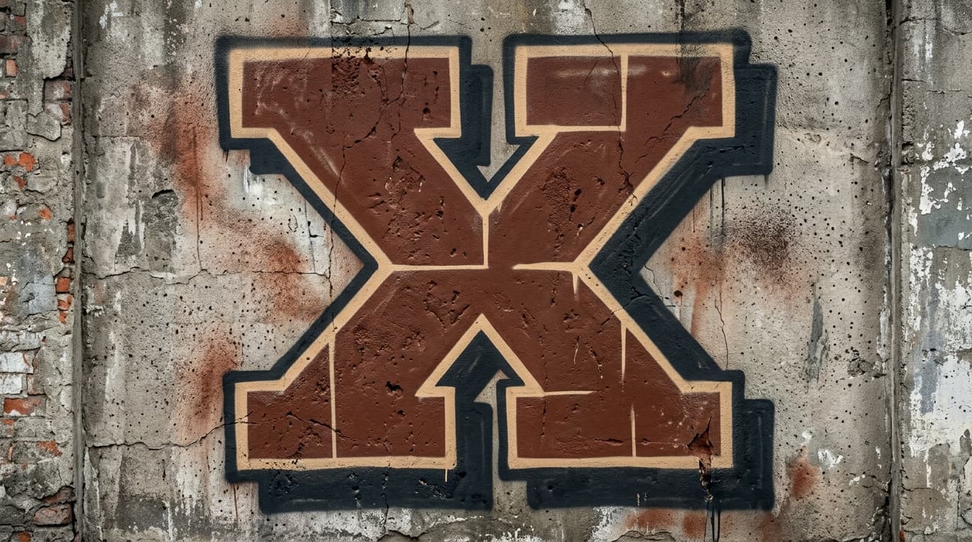 Photorealistic Blockbuster graffiti letter X on a real street wall