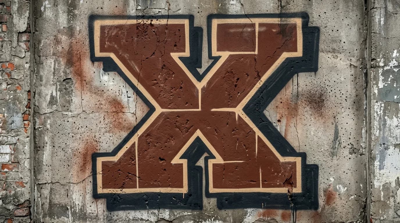 Photorealistic Blockbuster graffiti letter X on a real street wall