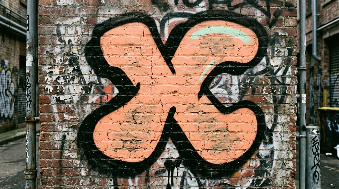 Photorealistic Throw-up graffiti letter X on a real street wall