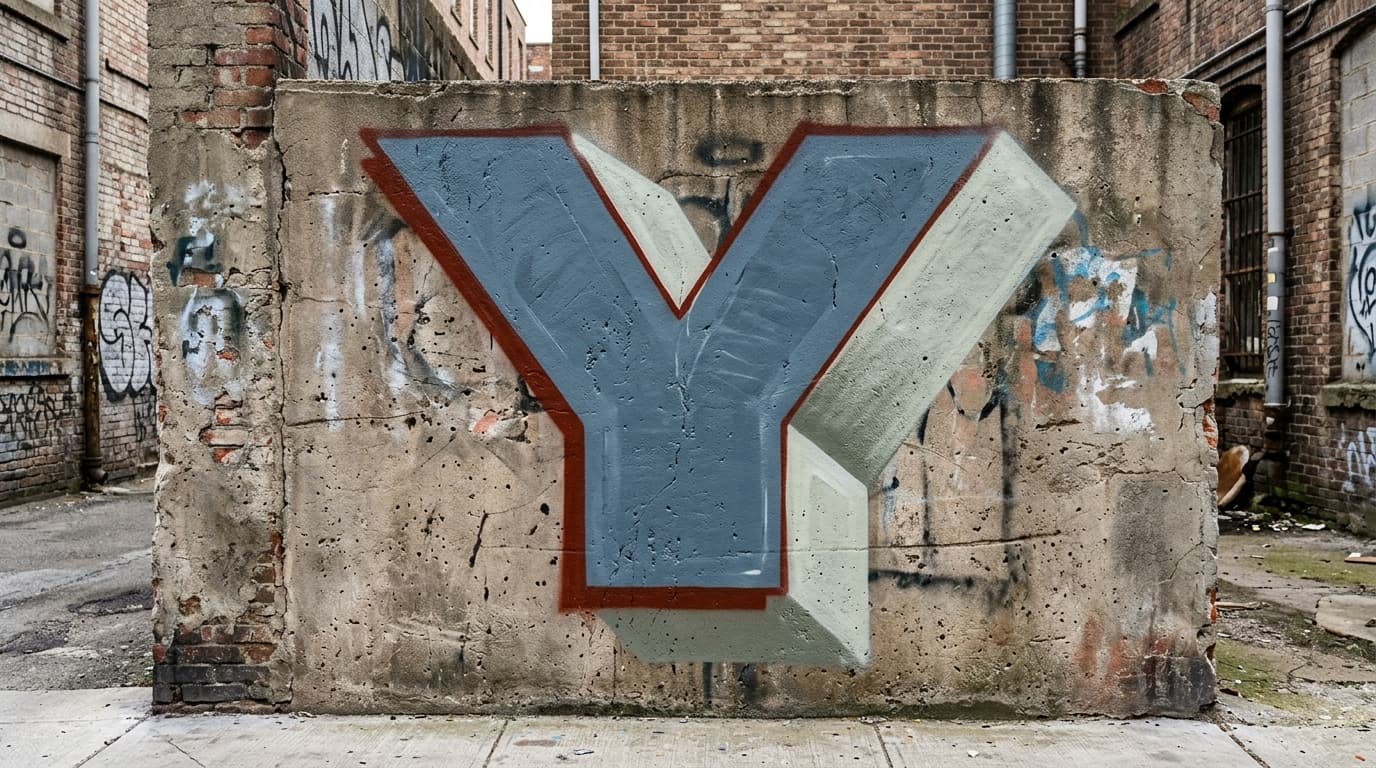 Photorealistic 3D graffiti letter Y on a real street wall