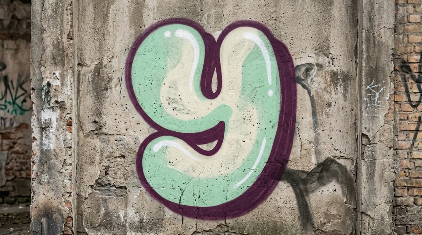 Photorealistic Bubble graffiti letter Y on a real street wall