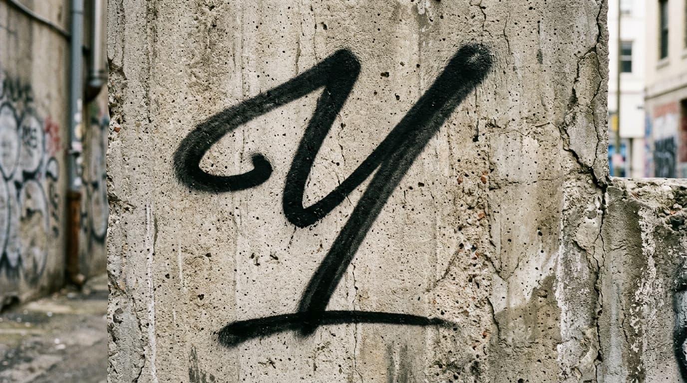 Photorealistic Tag/Handstyle graffiti letter Y on a real street wall