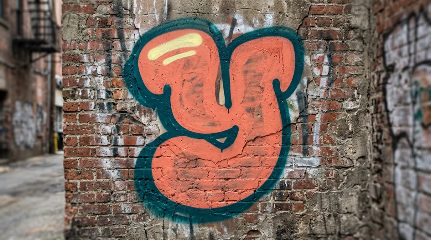 Photorealistic Throw-up graffiti letter Y on a real street wall