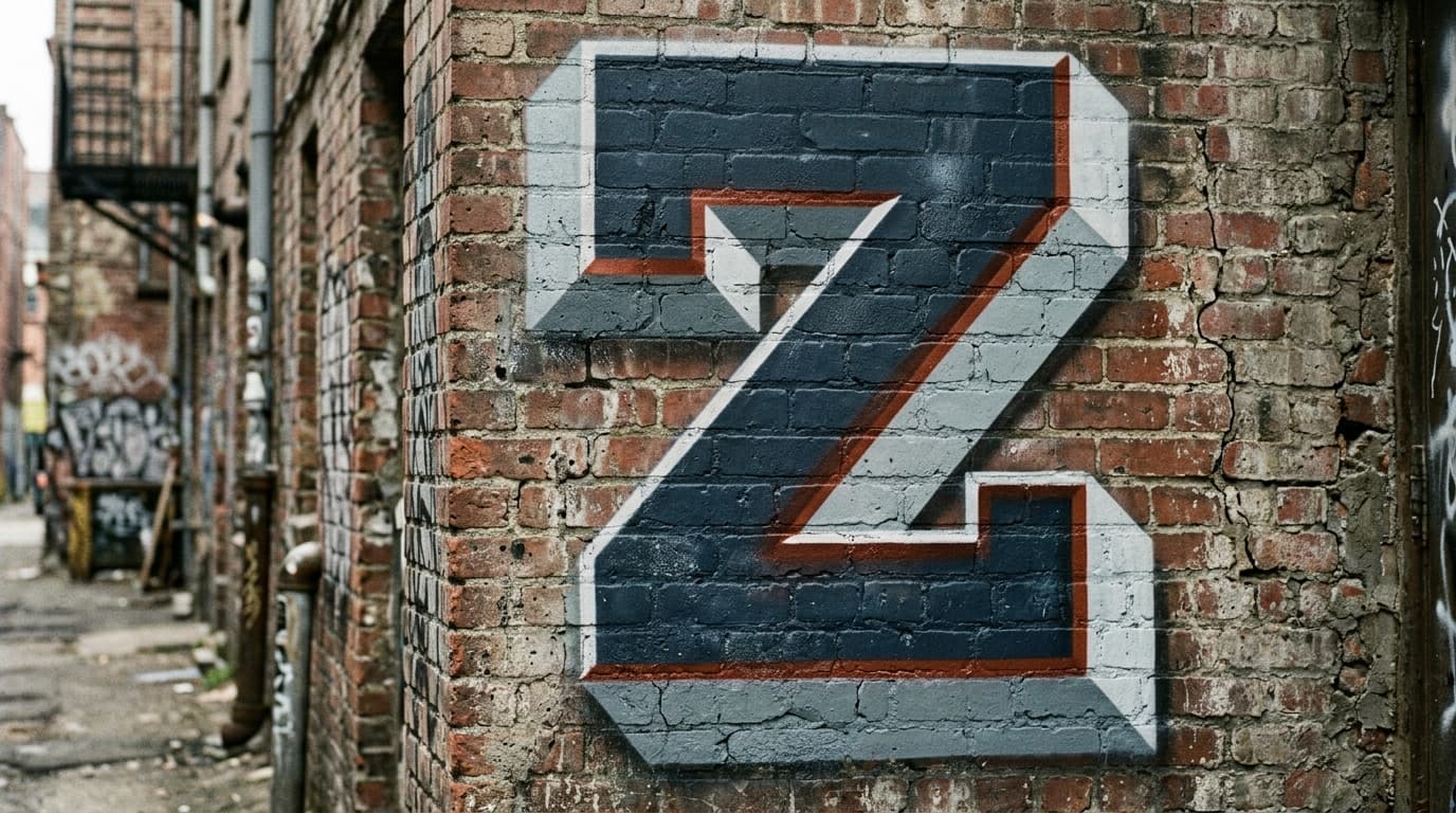 Photorealistic 3D graffiti letter Z on a real street wall
