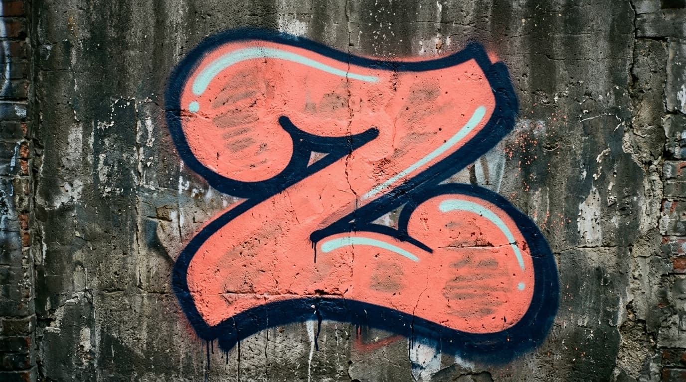 Photorealistic Throw-up graffiti letter Z on a real street wall