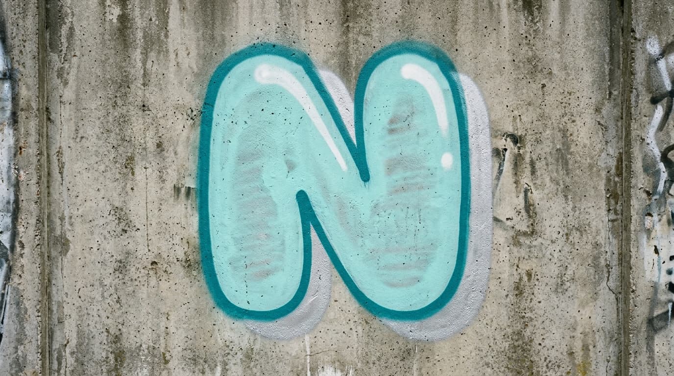 Photorealistic Bubble graffiti letter N on a real street wall