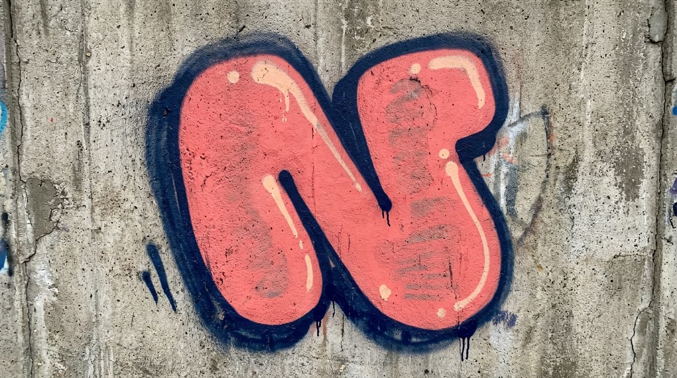 Photorealistic Throw-up graffiti letter N on a real street wall