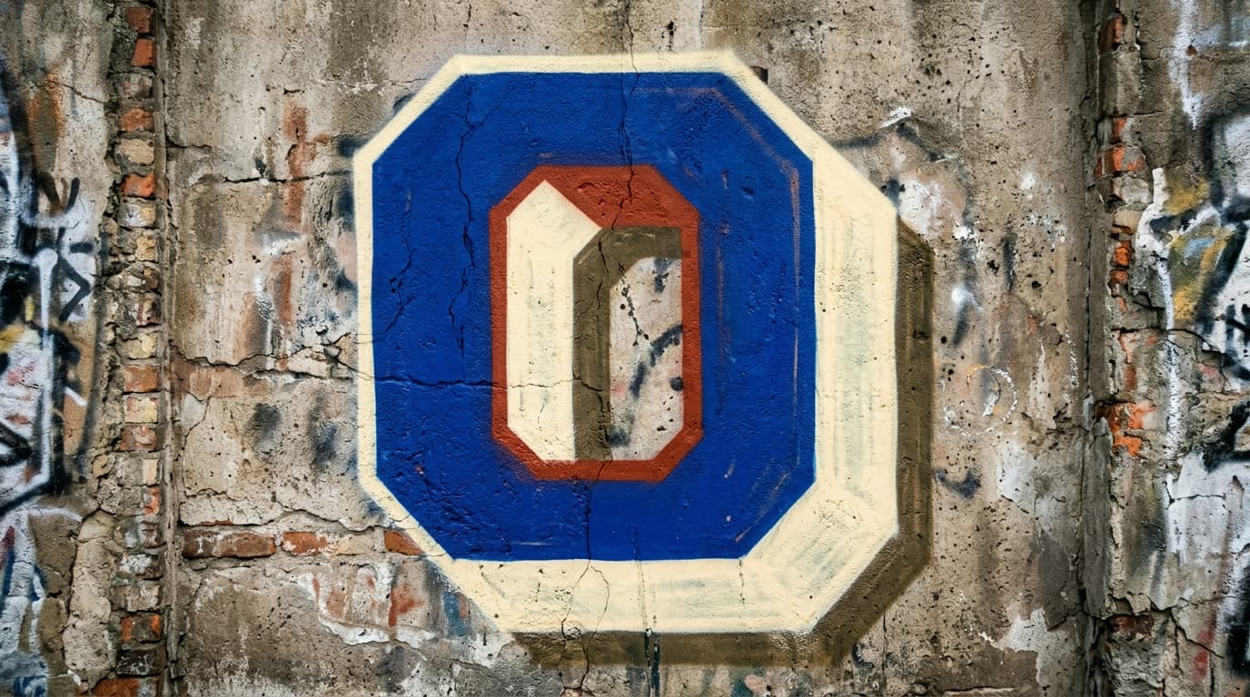 Photorealistic 3D graffiti letter O on a real street wall
