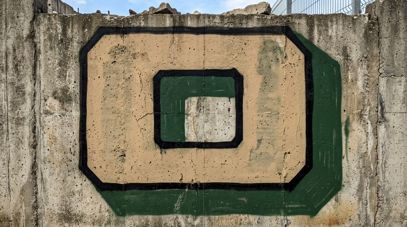 Photorealistic Blockbuster graffiti letter O on a real street wall