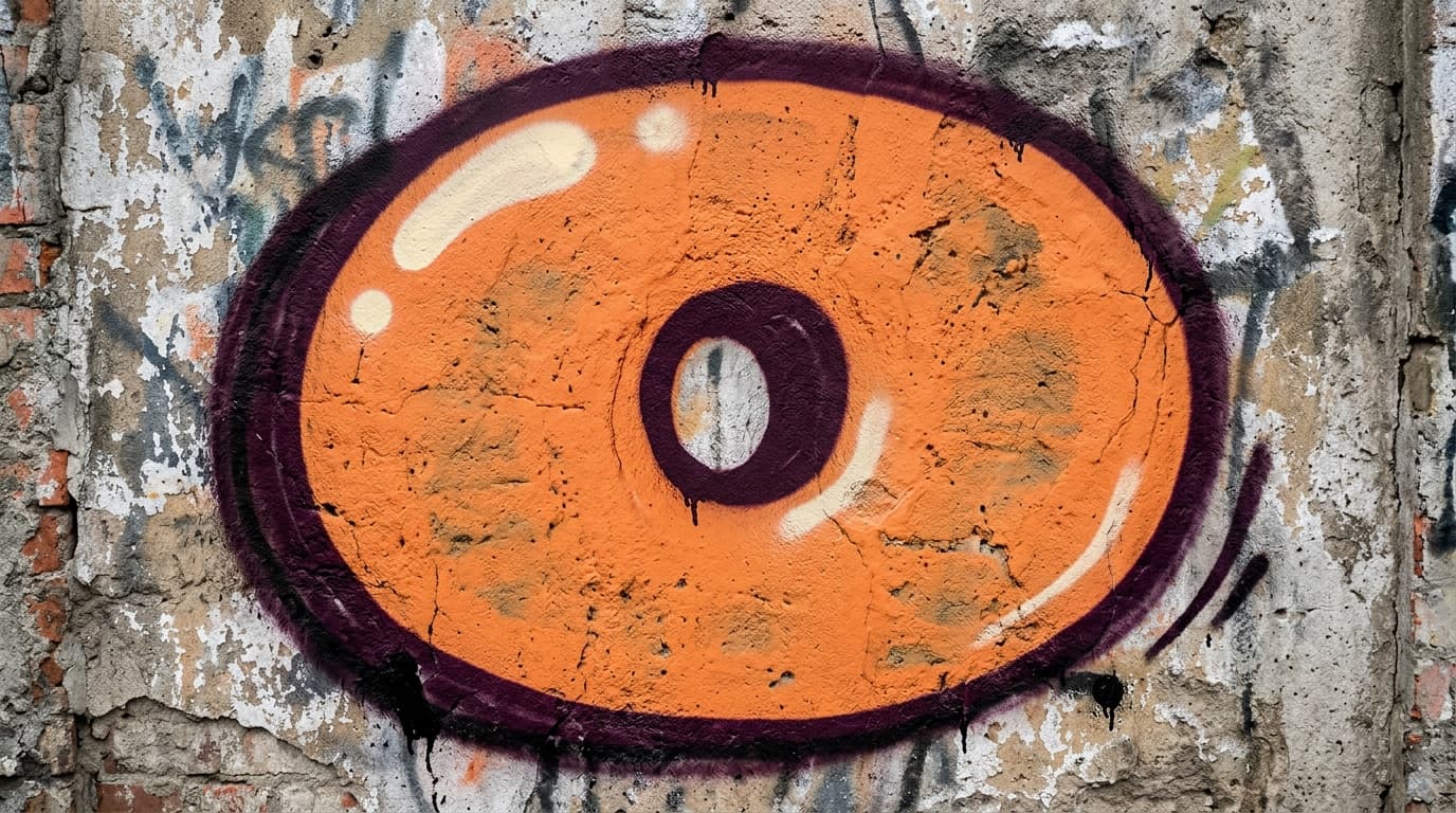 Photorealistic Throw-up graffiti letter O on a real street wall