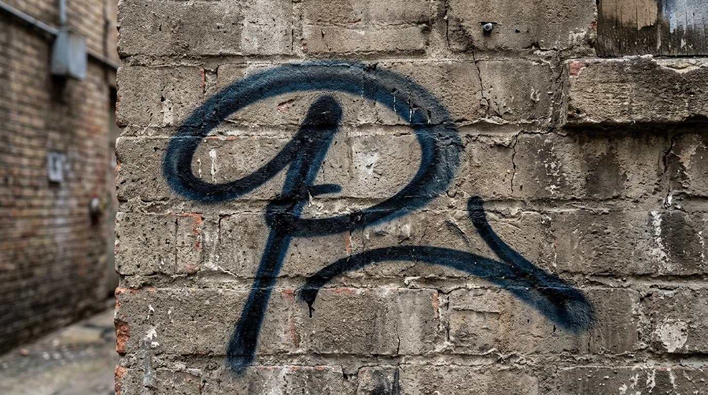 Photorealistic Tag/Handstyle graffiti letter P on a real street wall