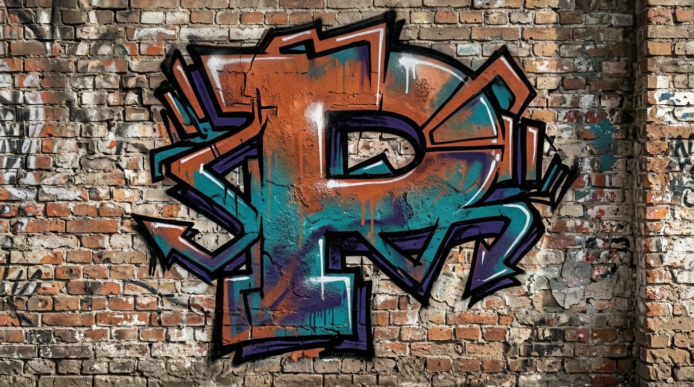 Photorealistic Wildstyle graffiti letter P on a real street wall