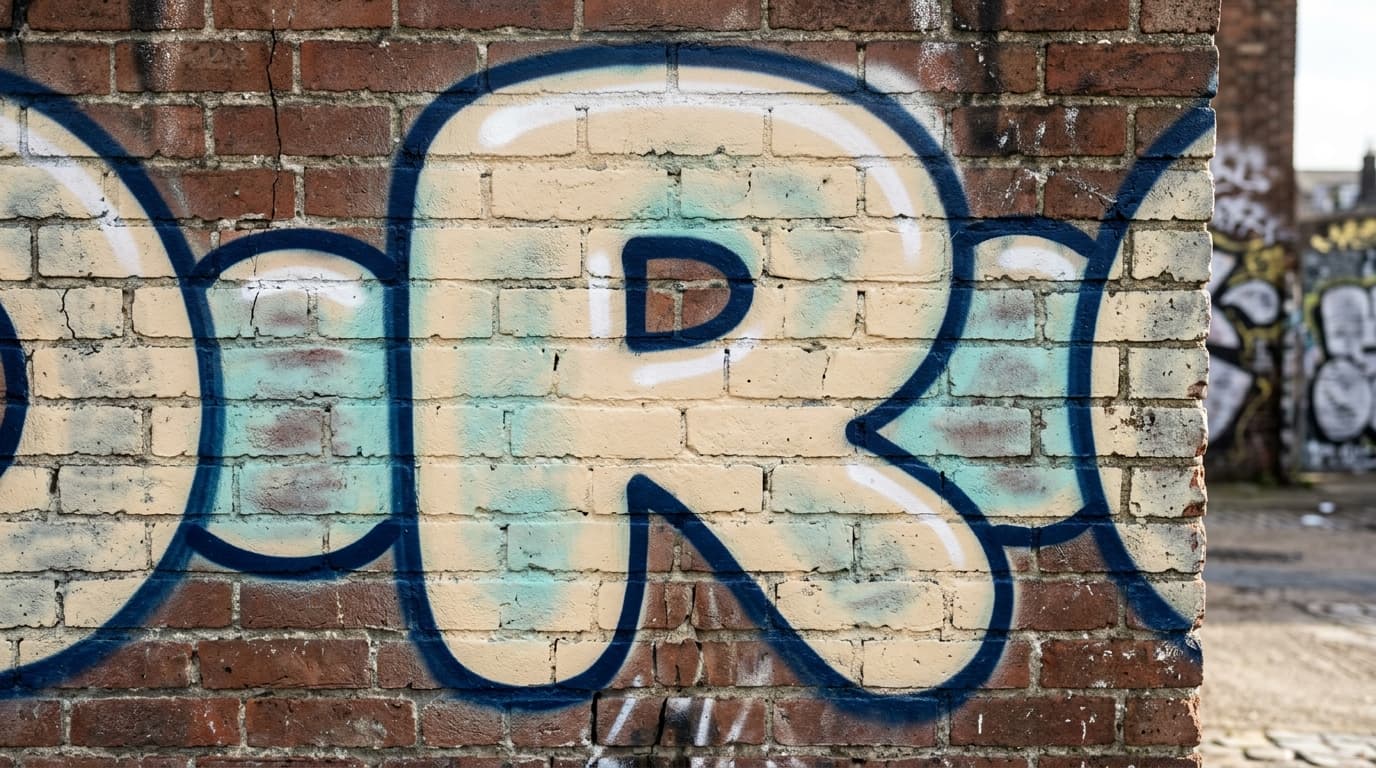 Photorealistic Bubble graffiti letter R on a real street wall