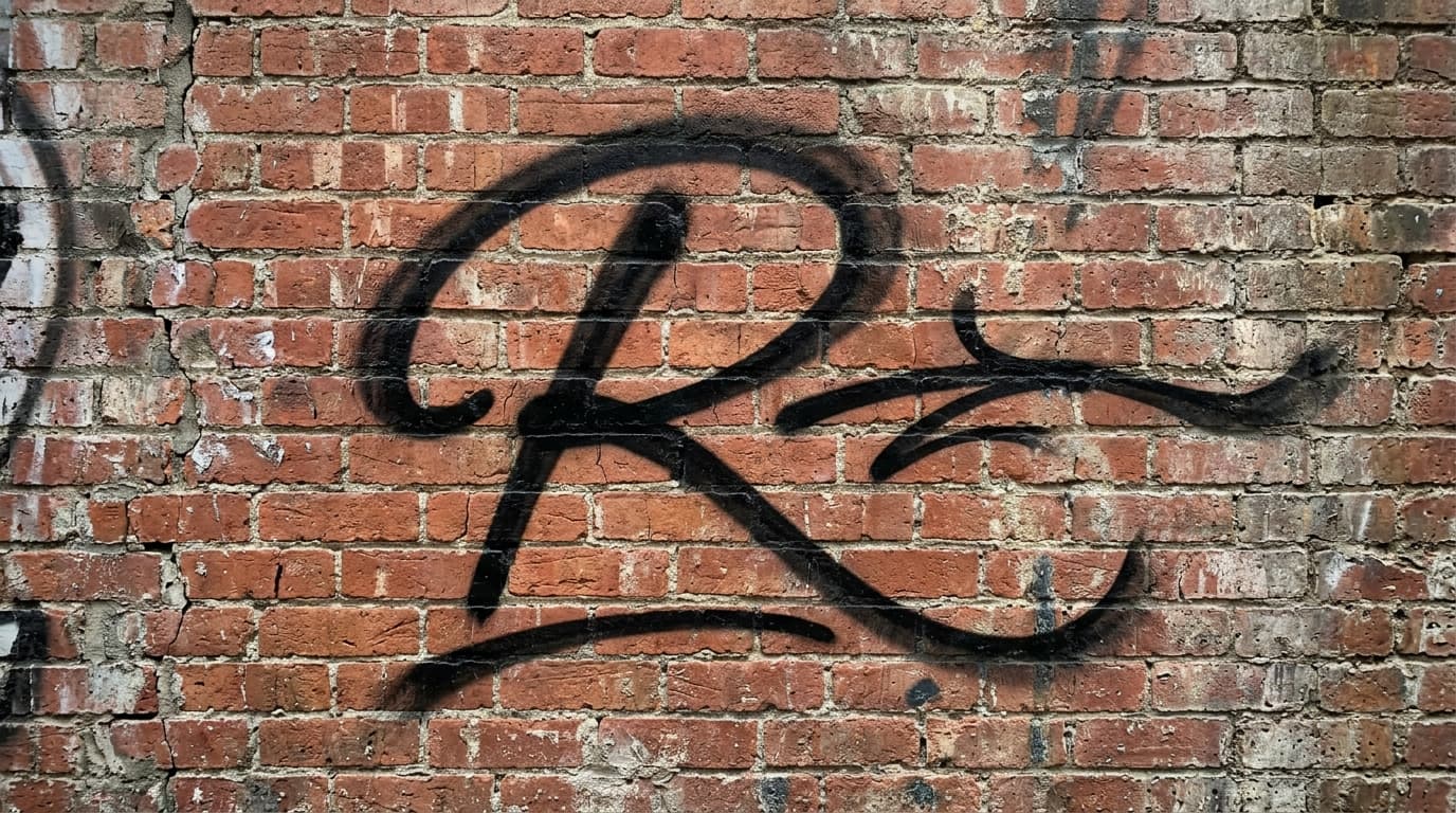Photorealistic Tag/Handstyle graffiti letter R on a real street wall