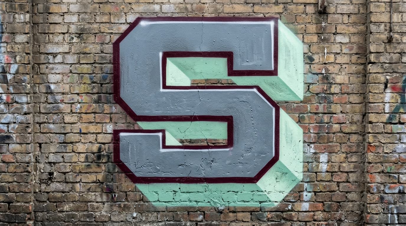 Photorealistic 3D graffiti letter S on a real street wall