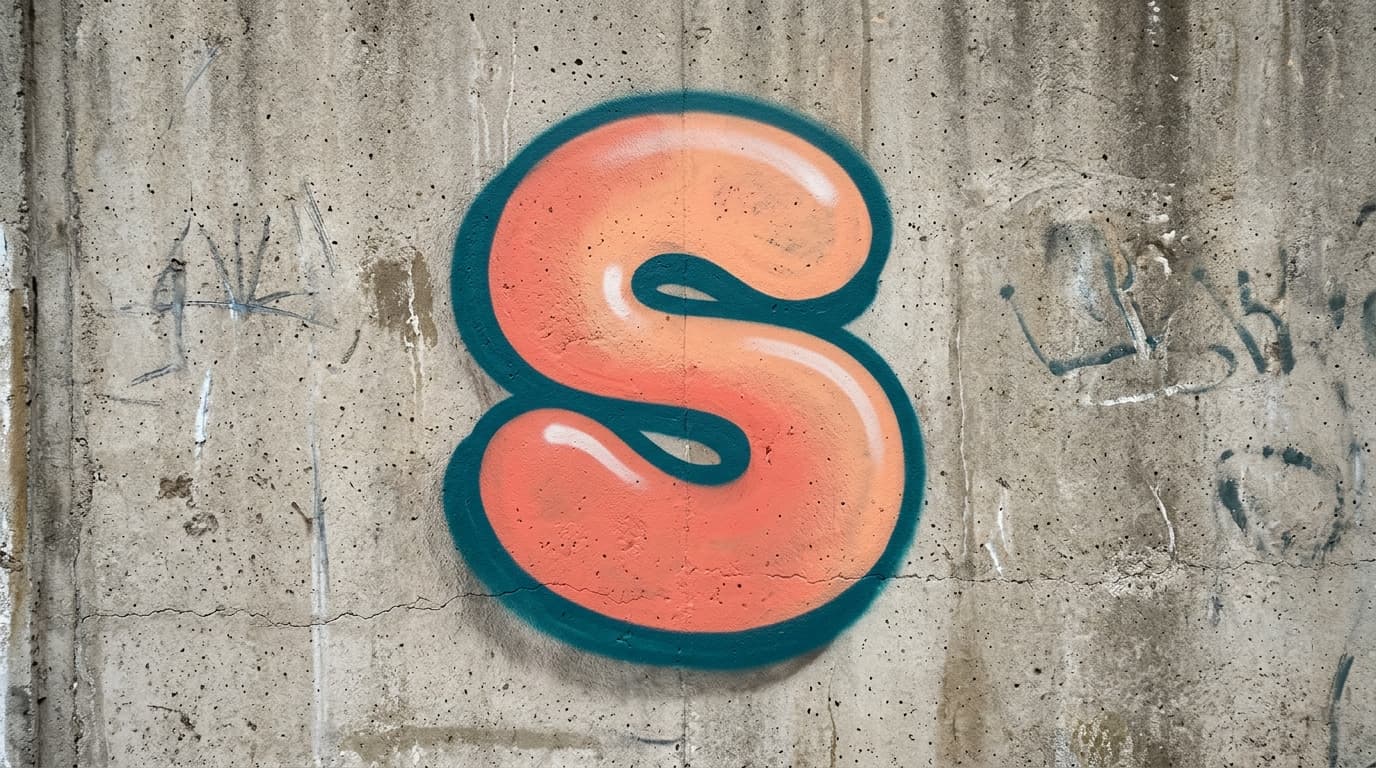 Photorealistic Bubble graffiti letter S on a real street wall