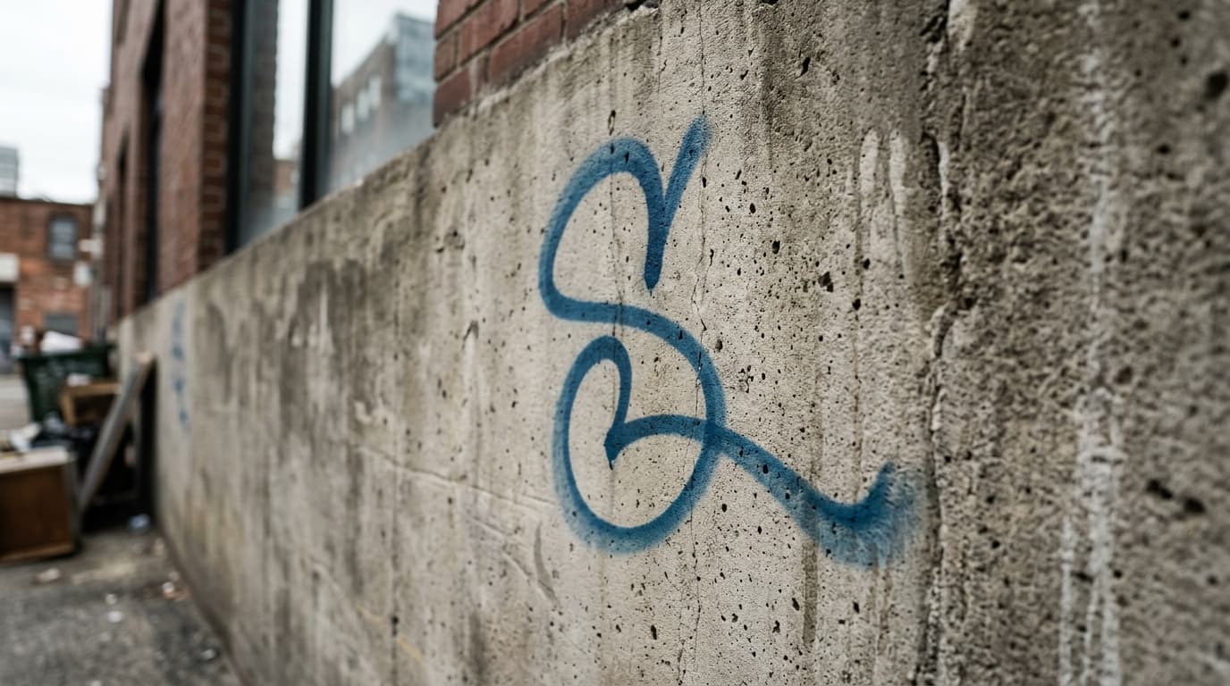 Photorealistic Tag/Handstyle graffiti letter S on a real street wall