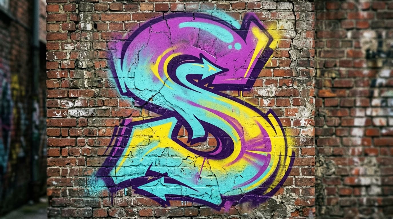 Photorealistic Wildstyle graffiti letter S on a real street wall