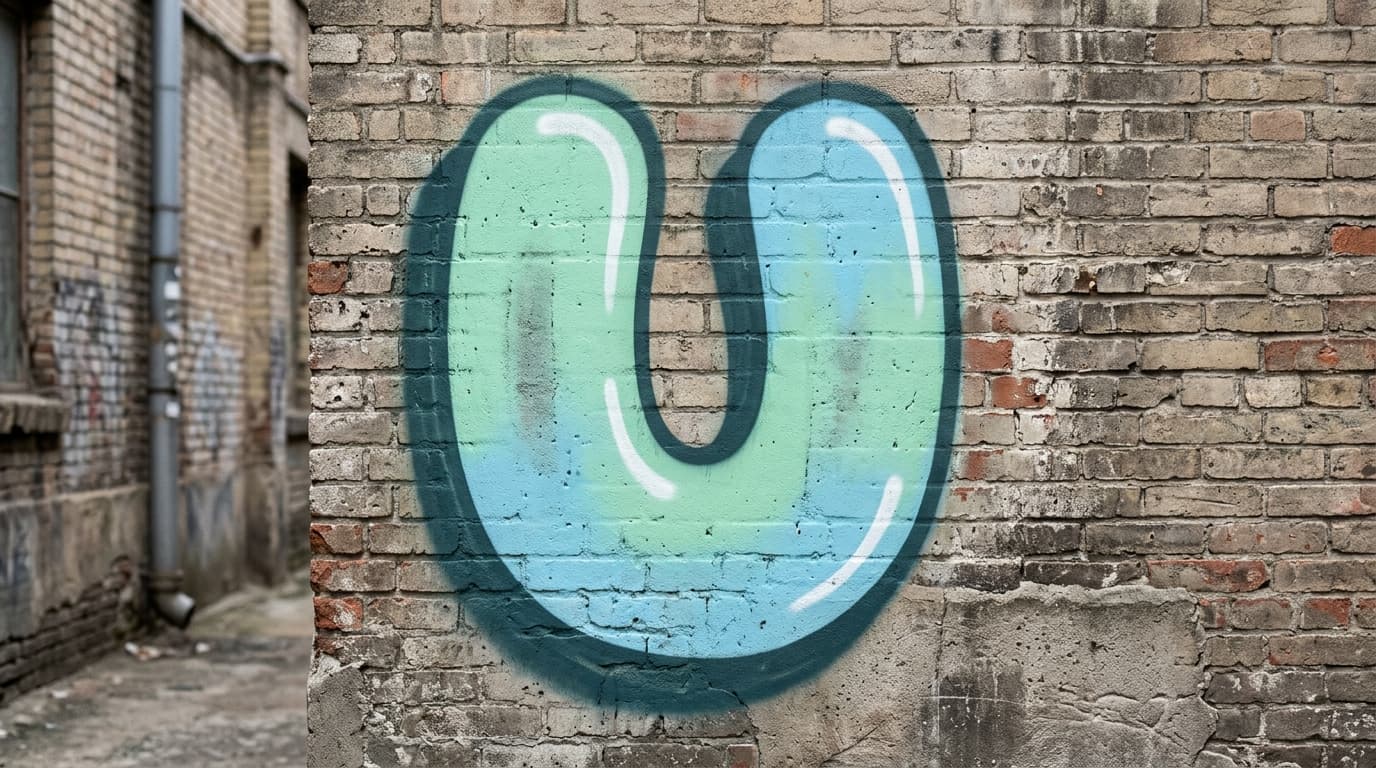 Photorealistic Bubble graffiti letter U on a real street wall