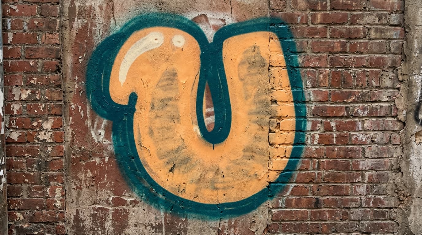 Photorealistic Throw-up graffiti letter U on a real street wall