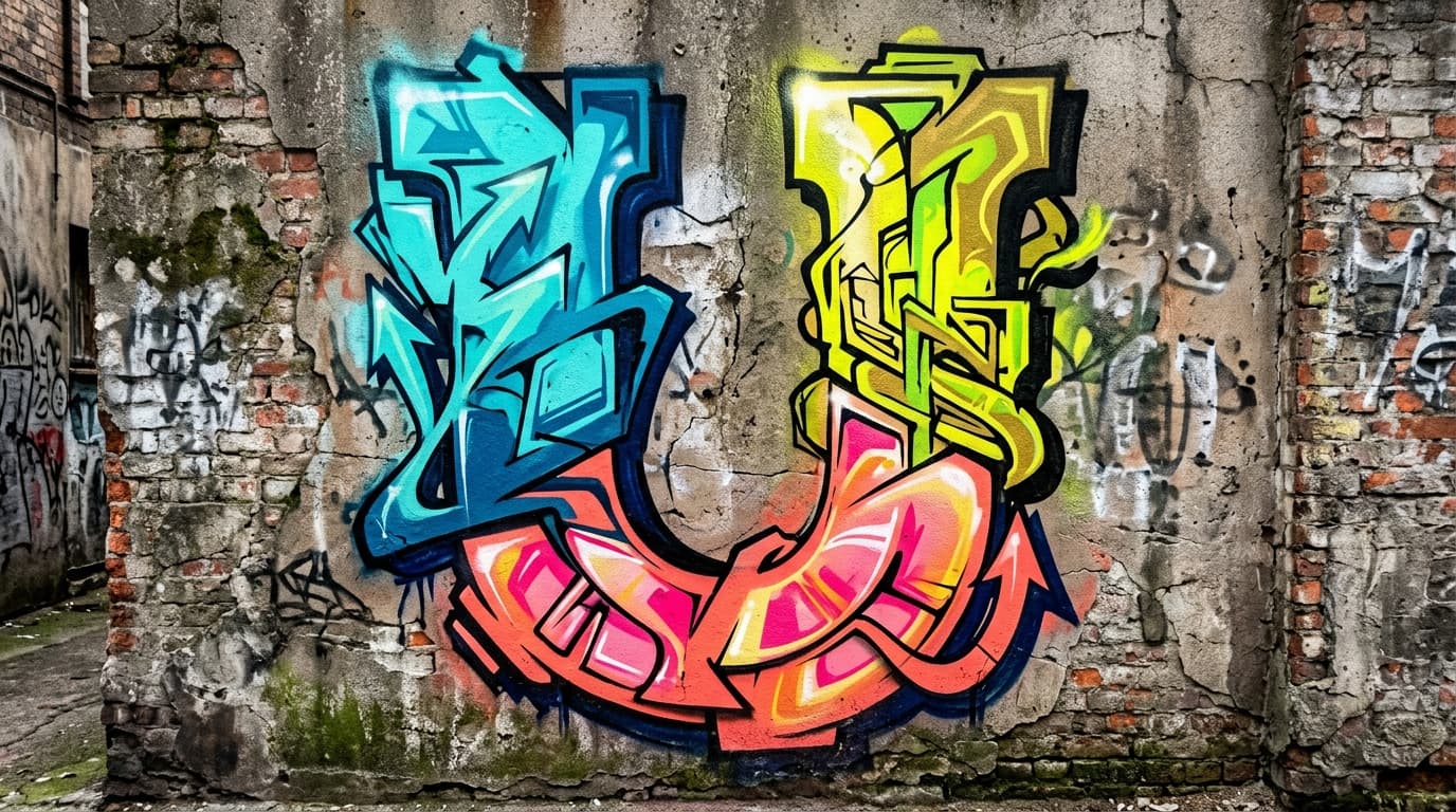 Photorealistic Wildstyle graffiti letter U on a real street wall