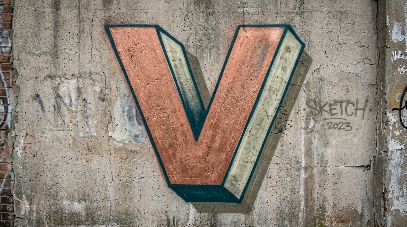 Photorealistic 3D graffiti letter V on a real street wall