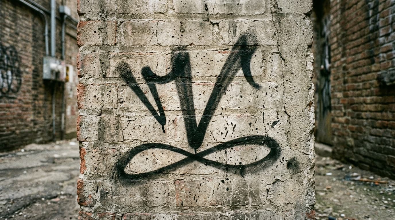Photorealistic Tag/Handstyle graffiti letter V on a real street wall